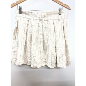 Love 83 Womens‎ Linen Blend Pinstripe Pleated Mini Skirt Cream Navy Size L